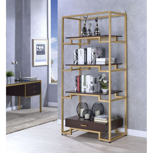 Yumia - Bookshelf - Gold & Clear Glass Unique Piece Furniture