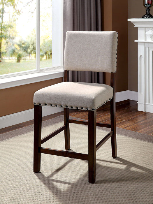 (Set of 2) Linen Upholstered Dining Chairs With Nailhead Trim In Brown Cherry And Ivory