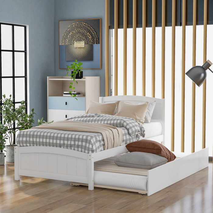 Twin Size Platform Bed With Trundle - White
