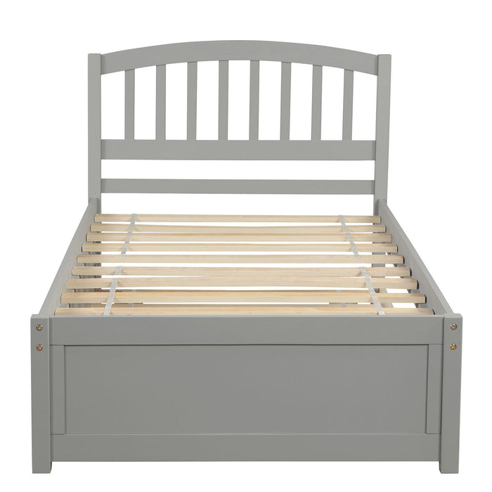 Twin Size Platform Bed Wood Bed Frame With Trundle, Gray