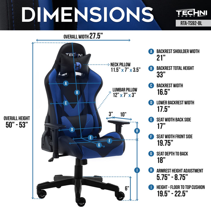 Techni Sport Office Pc Gaming Chair, Blue