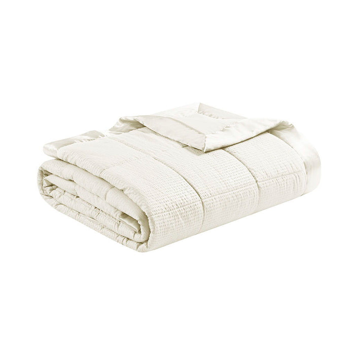 Oversized Down Alternative Blanket With Satin Trim, Ivory