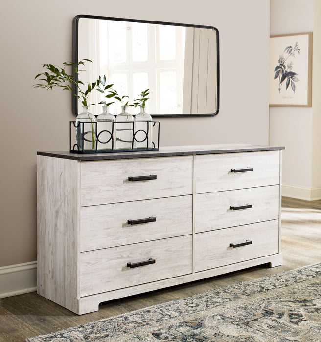 Shawburn - White / Black / Gray - Six Drawer Dresser - Pewter-tone Pulls Unique Piece Furniture