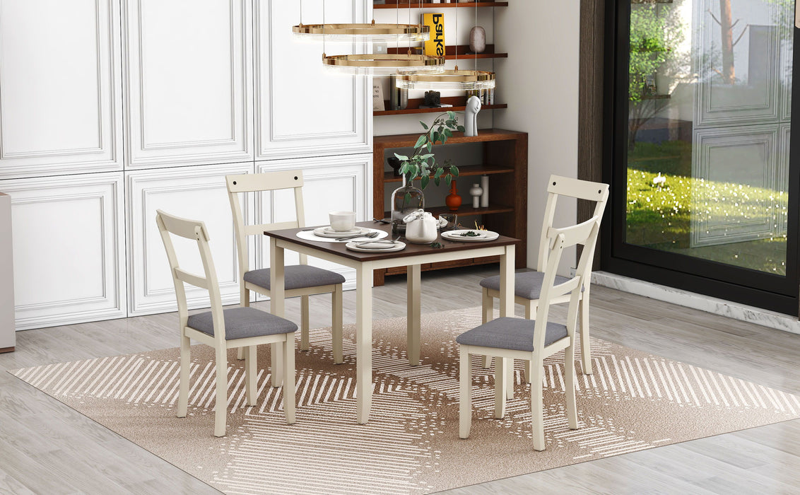 Trexm 5 Piece Dining Table Set Industrial Wooden Kitchen Table And 4 Chairs For Dining Room (Brown / Cottage White)
