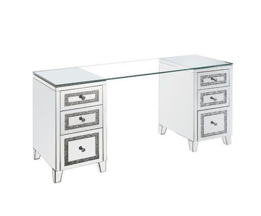 Noralie - Writing Desk - Clear Glass, Mirrored & Faux Diamonds - 31" Unique Piece Furniture