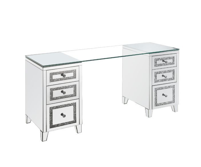 Noralie - Writing Desk - Clear Glass, Mirrored & Faux Diamonds - 31" Unique Piece Furniture