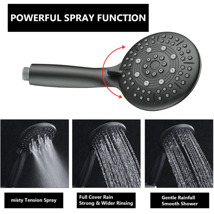 Classic High Pressure Single Handle 7 Function Rain Shower Head With Handheld Shower With Tup Spout - Matte Black