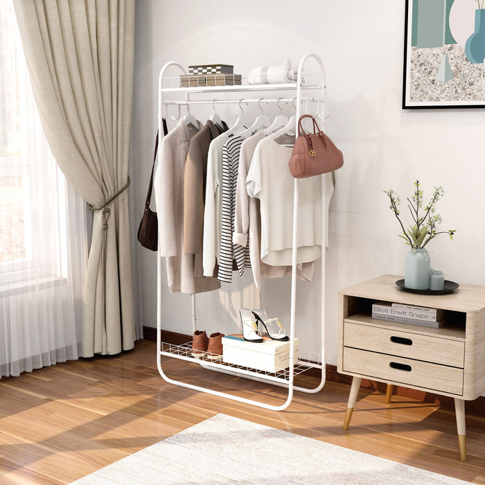 Garment Rack Freestanding Hanger Double Rods Multi Functional Bedroom Clothing Rack - White