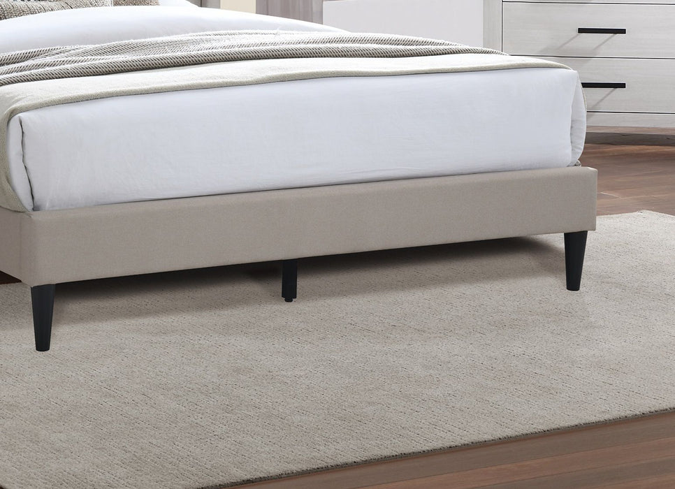 Light Brown Color 1 Piece Queen Size Bed Burlap Fabric Headboard Upholstered Bedroom Furniture Platform Bedframe