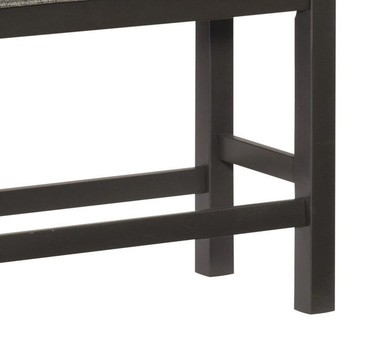 Casual Dining Counter Height Bench 1 Piece Gunmetal Gray Finished Wood Gray Fabric Covered Padded Seat Modern Furniture
