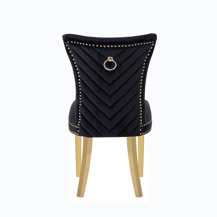 Eva 2 Piece Gold Legs Dining Chairs Finished With Velvet Fabric In Black