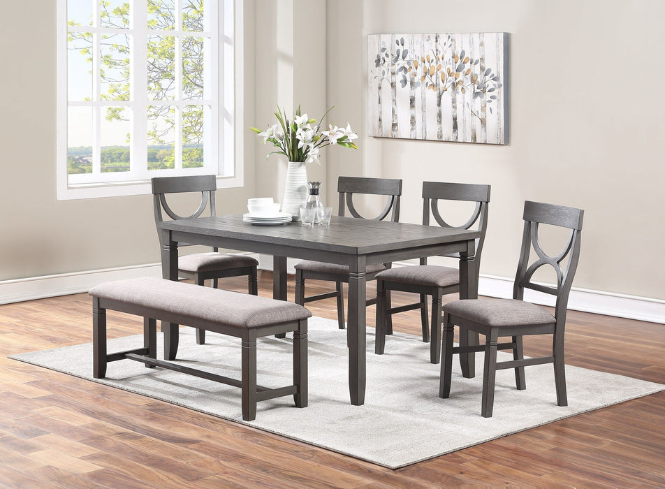 Dining Room Furniture 6 Pieces Set Rectangle Table 4X Side Chairs And A Bench Gray Finish Mdf Rubberwood