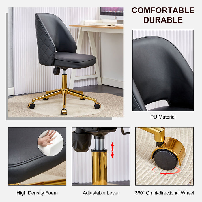 Modern Household PU Office Chair, Adjustable 360 ° Swivel Chair Engineering Plastic Armless Swivel Computer Chair, With Wheels, Suitable For Living Room, Bedroom, Office, Hotel Dining Room Black