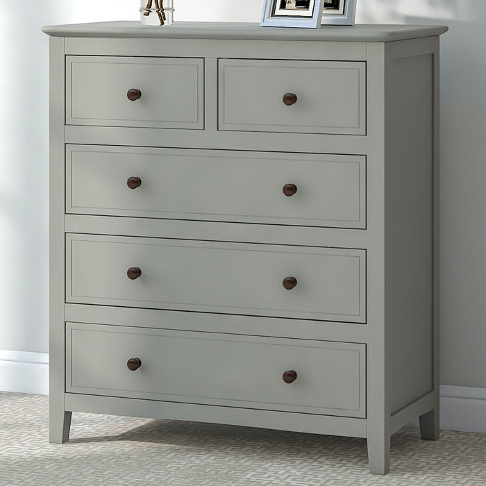 5 Drawers Solid Wood Chest, Gray