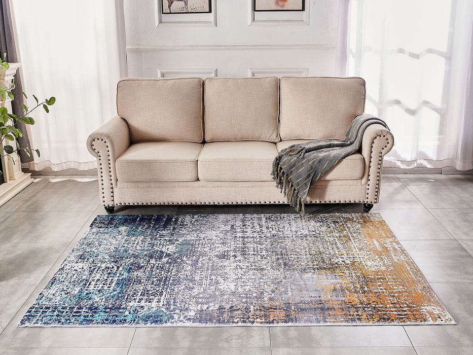 Zara Collection Area Rug Abstract Design Turquoise Gray Rust Machine Washable Super Soft