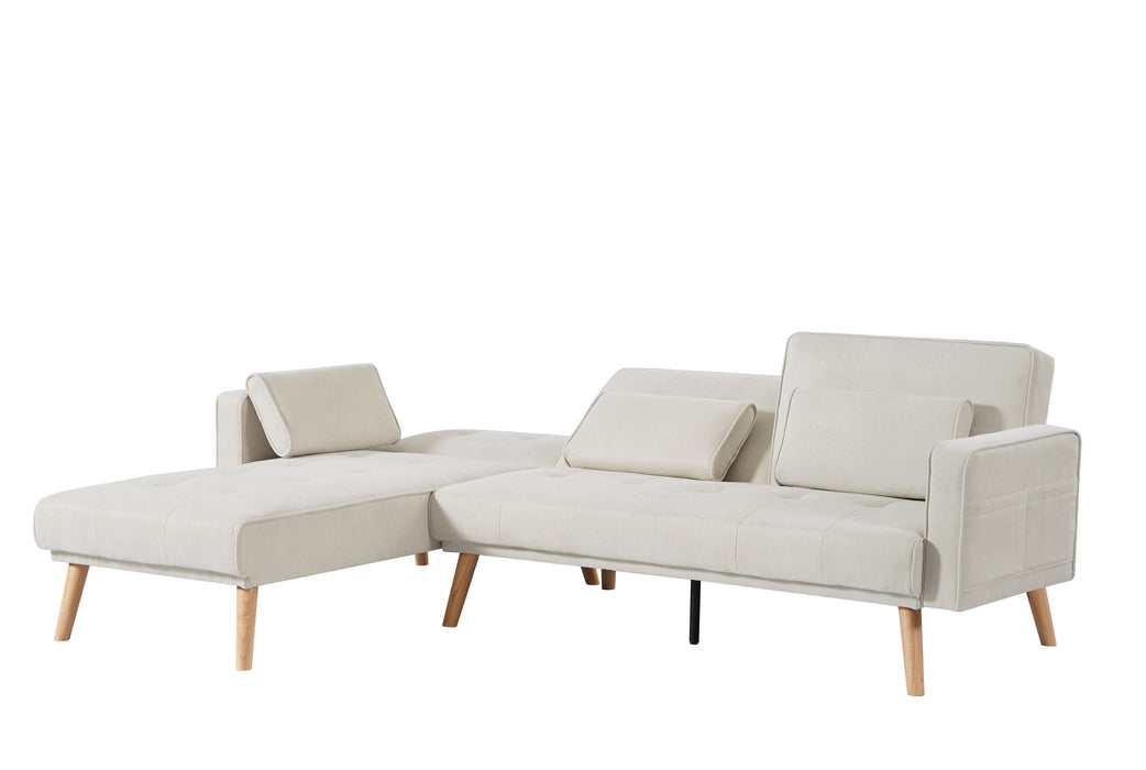 Convertible Sectional Sofa Sleeper, Left Facing L-Shaped Sofa Counch For Living Room - Ivory
