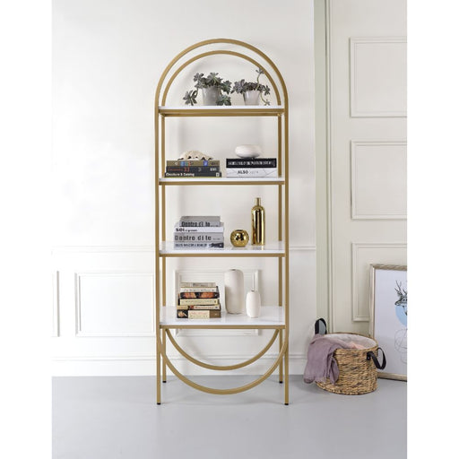 Lightmane - Bookshelf - White High Gloss & Gold Unique Piece Furniture