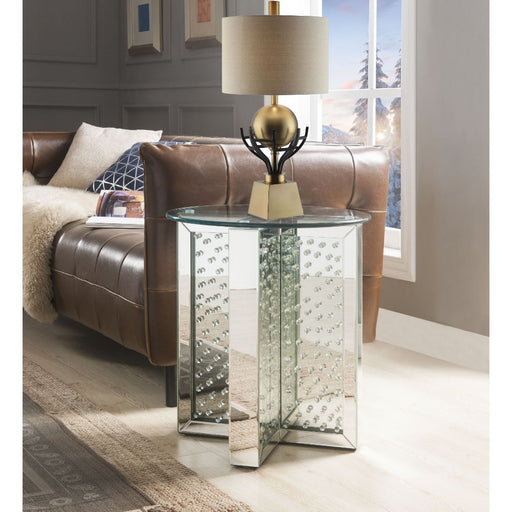 Nysa - End Table - Mirrored & Faux Crystals - 23" Unique Piece Furniture