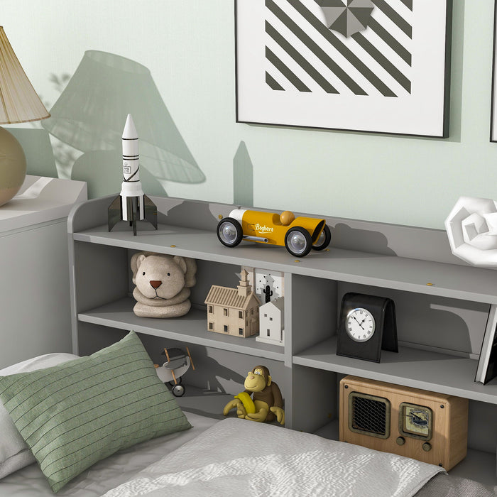 Full Bed With Side Bookcase - Gray