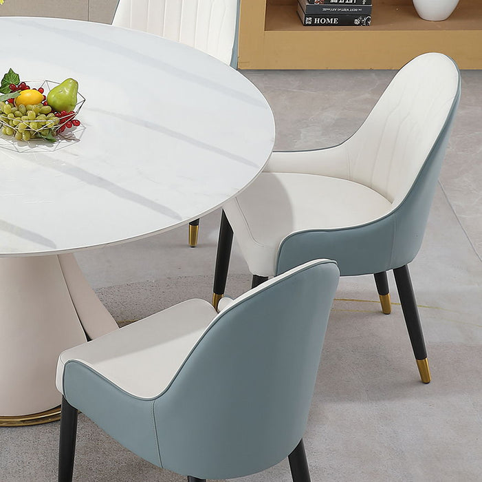 53" Modern Sintered Stone Round Dining Table With Stainless Steel Base With 6 Pieces Chairs - Beige / Blue