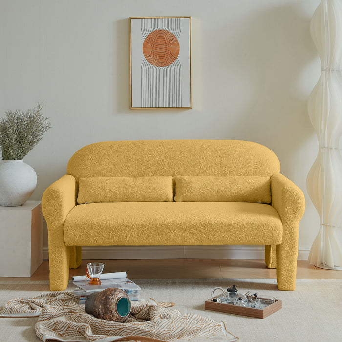Modern Lambs Wool Fabric Loveseat For Living Room - Yellow