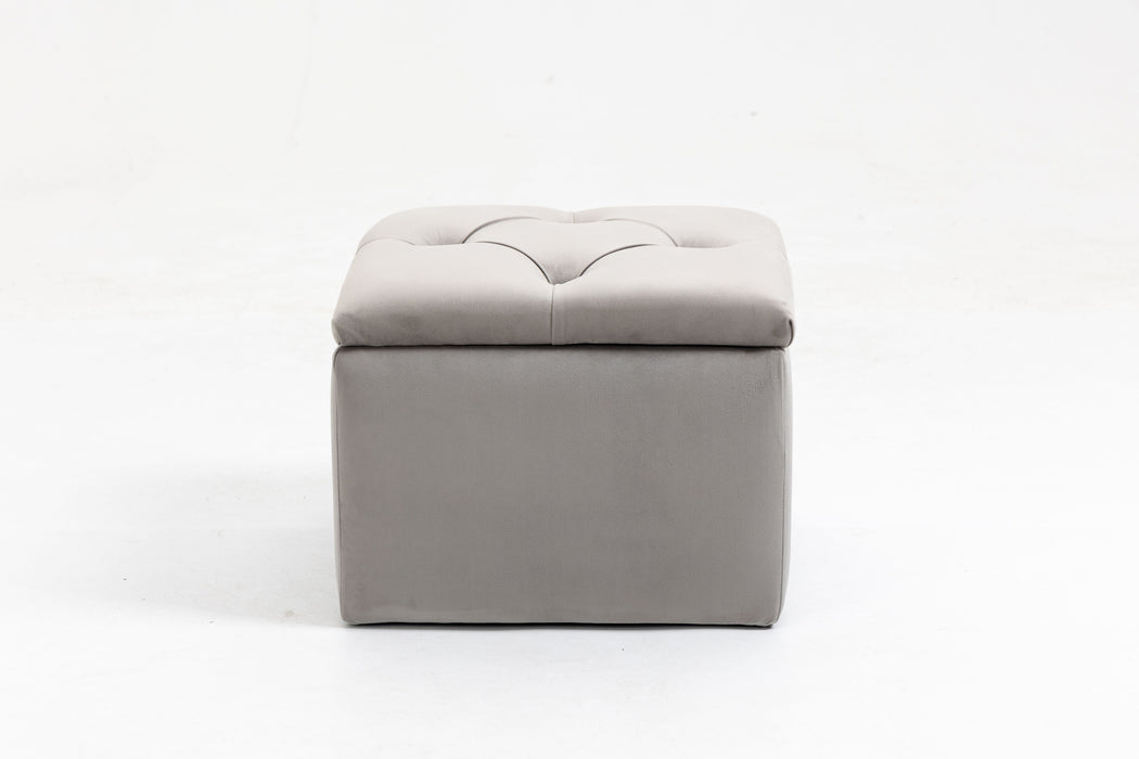 Wide Upholstered Storage Ottoman With Tufted Top - Gray