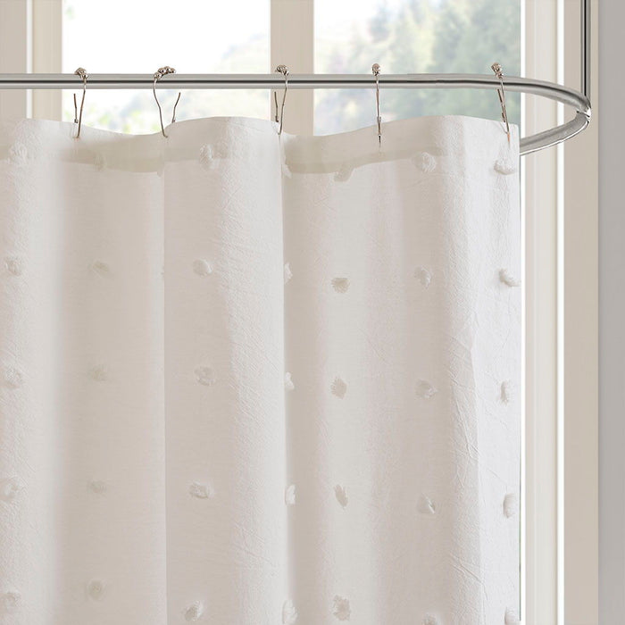 Brooklyn Cotton Jacquard Pom Pom Shower Curtain - Ivory