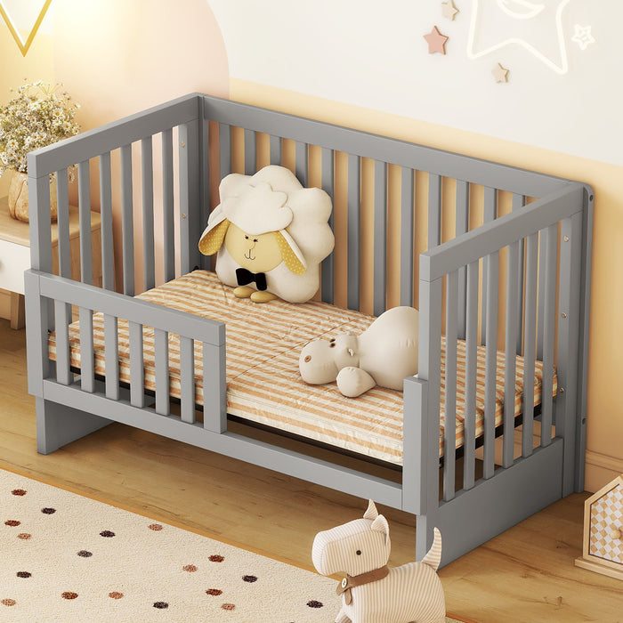 Convertible Crib/Full Size Bed With Changing Table, Gray