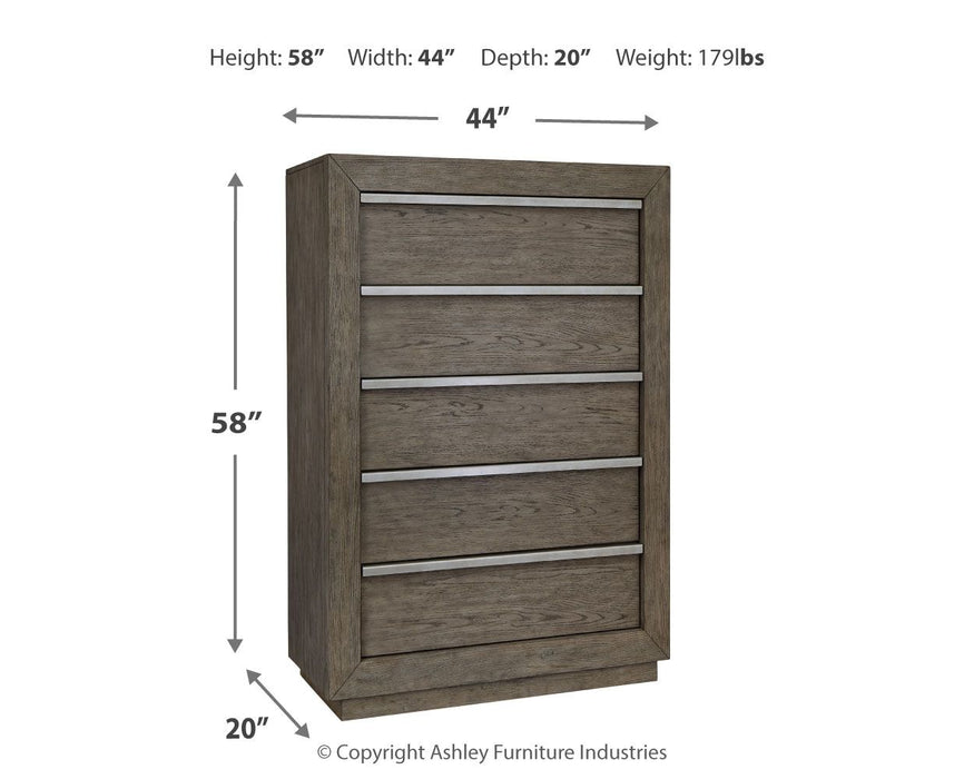 Anibecca - Weathered Gray - Five Drawer Chest Unique Piece Furniture