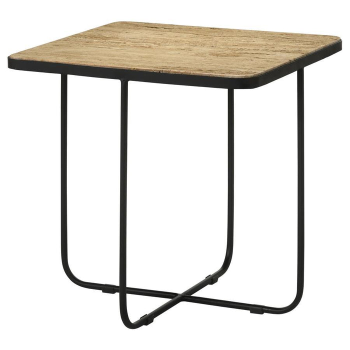 Elyna - Square Accent Table - Travertine And Black Unique Piece Furniture