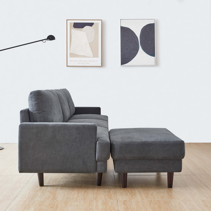 Modern Fabric Sofa L Shape, 3 Seater With Ottoman - 104.6" - Dark Gray