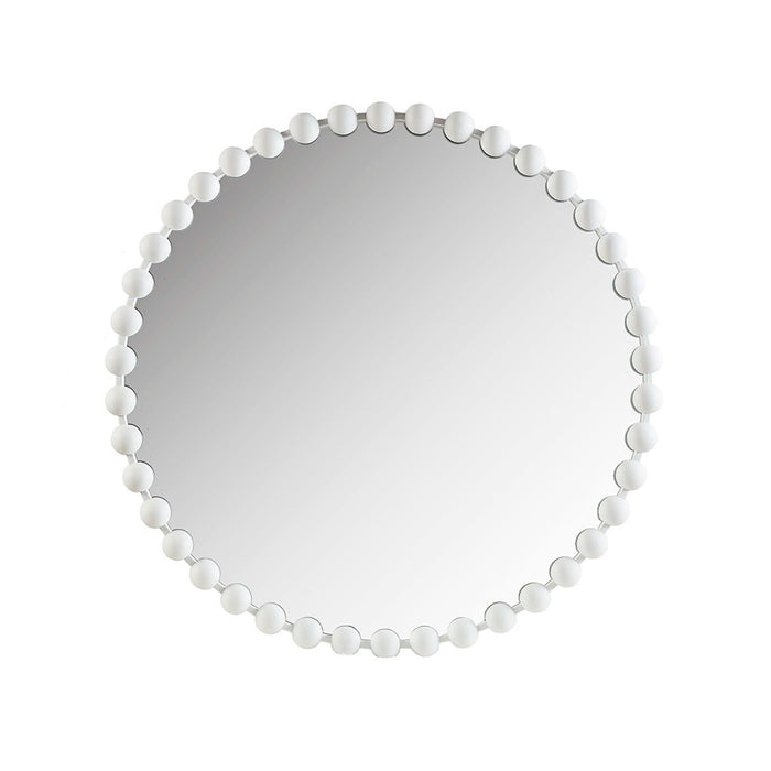 36" Beaded Round Wall Mirror - White
