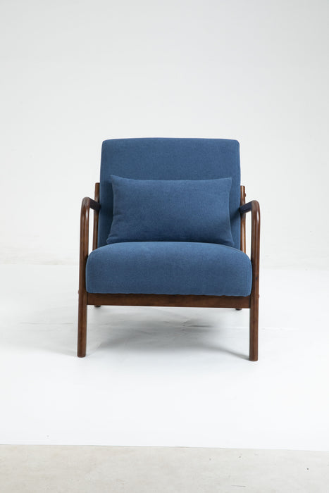 Mid Century Modern Accent Chair With Wood Frame, Upholstered Living Room Chairs With Waist Cushion - Blue