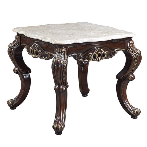 Benbek - End Table - Marble & Antique Oak Finish Unique Piece Furniture