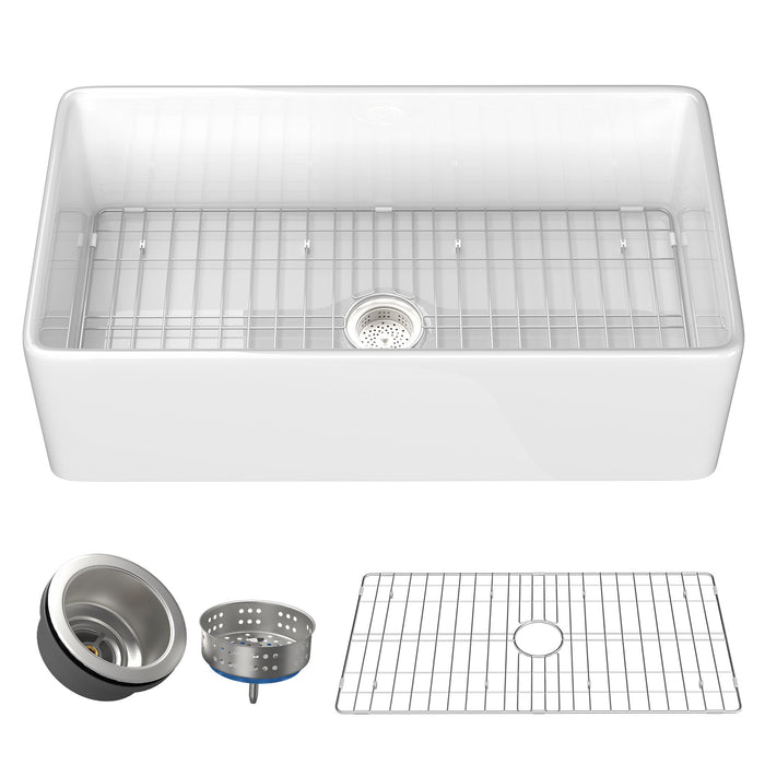 30 Inch Fireclay Farmhouse Kitchen Sink White Single Bowl Apron Front Kitchen Sink, Bottom Grid And Kitchen Sink Drain Included
