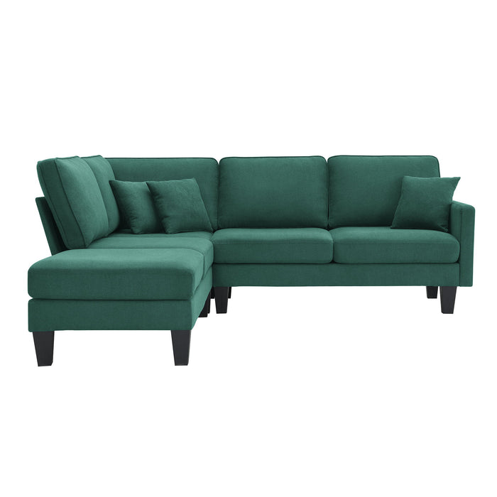 Terrycloth Modern Sectional Sofa, 5-Seat Practical Couch Set With Chaise Lounge, L-Shape Minimalist Indoor Furniture With 3 Pillows For Living Room, Apartment, Office, 3 Colors - Green