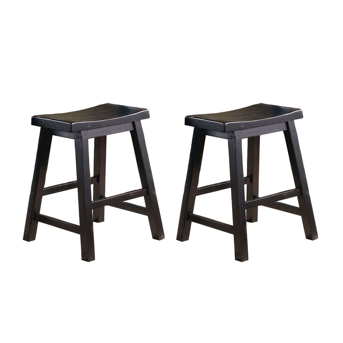 Black Finish 18 Inch Height Saddle Seat Stools (Set of 2) Solid Wood Casual Dining Home Furniture