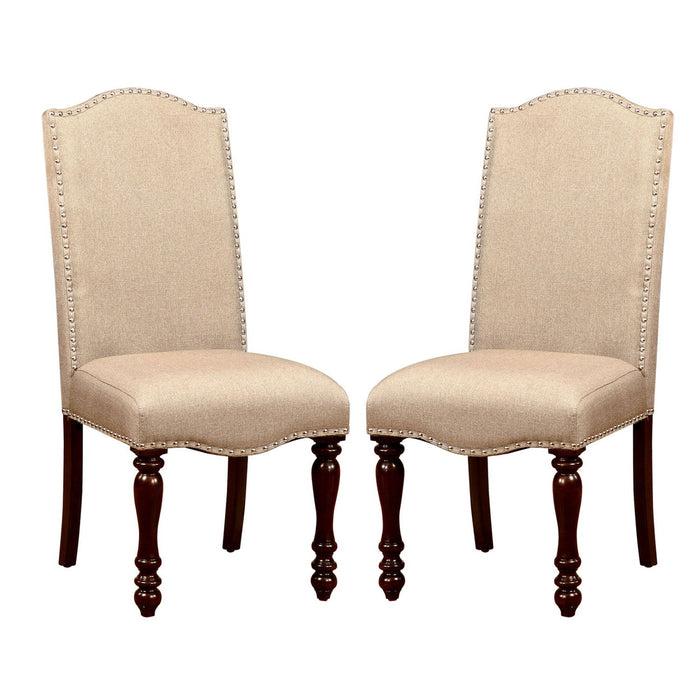 (Set of 2) Fabric Upholstered Dining Chairs In Antique Cherry And Beige