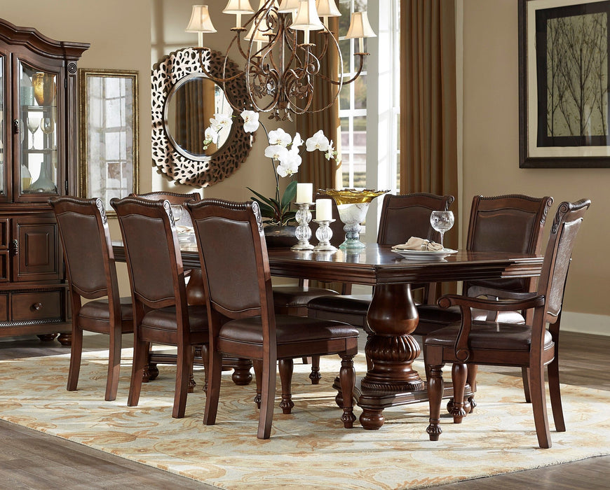 Traditional Style Dining Room Table With Leaf 2 Armchairs And 6 Side Chairs Dining 9 Piece Set Brown Cherry Finish Upholstered Seat Wooden Furniture