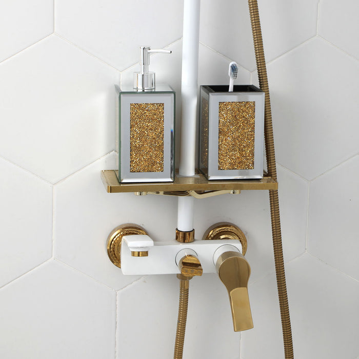 Ambrose Exquisite 2 Piece Square Soap Dispenser And Toothbrush Holder - Gold