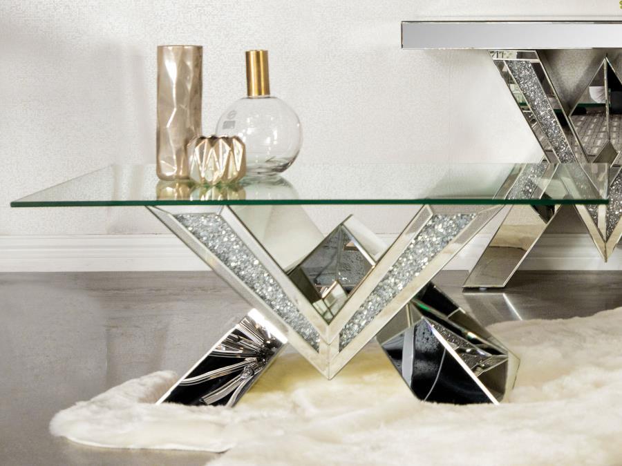 Taffeta - V-Shaped Coffee Table With Glass Top - Silver Unique Piece Furniture