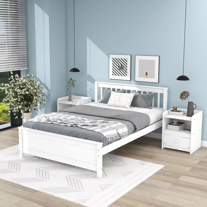 Full Bed With Headboard And Footboard, With 2 Nightstands, White