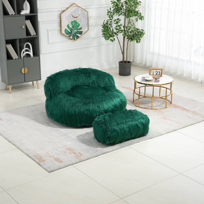 Coolmore Bean Bag Chair Faux Fur Lazy Sofa /Footstool Durable Comfort Lounger High Back Bean Bag Chair Couch For Adults And Kids, Indoor - Dark Green