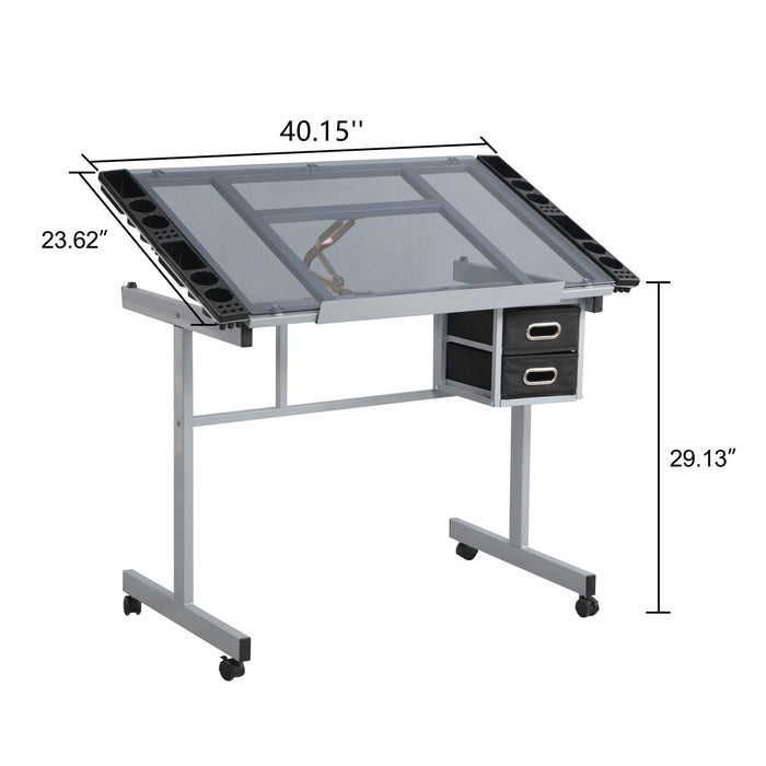 Adjustable Art Drawing Desk Cra Ft Station Drafting With 2 Non - Woven Fabric Slide Drawers And 4 Wheels