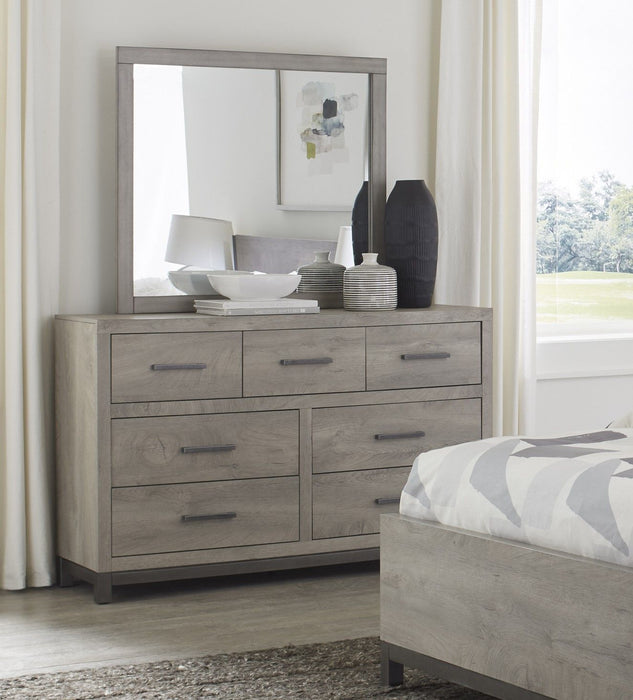 Attractive Gray Finish 1 Piece Dresser Of 7 Drawers Metal Bar Hardware Premium Melamine Board Wooden Bedroom Furniture