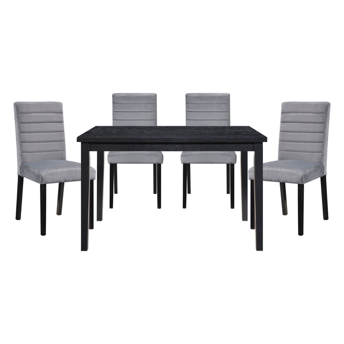 5 Pieces Dining Set Black Finish Dining Table And 4 Gray Velvet Side Chairs Casual Style Wooden Furniture Dining Room Furniture