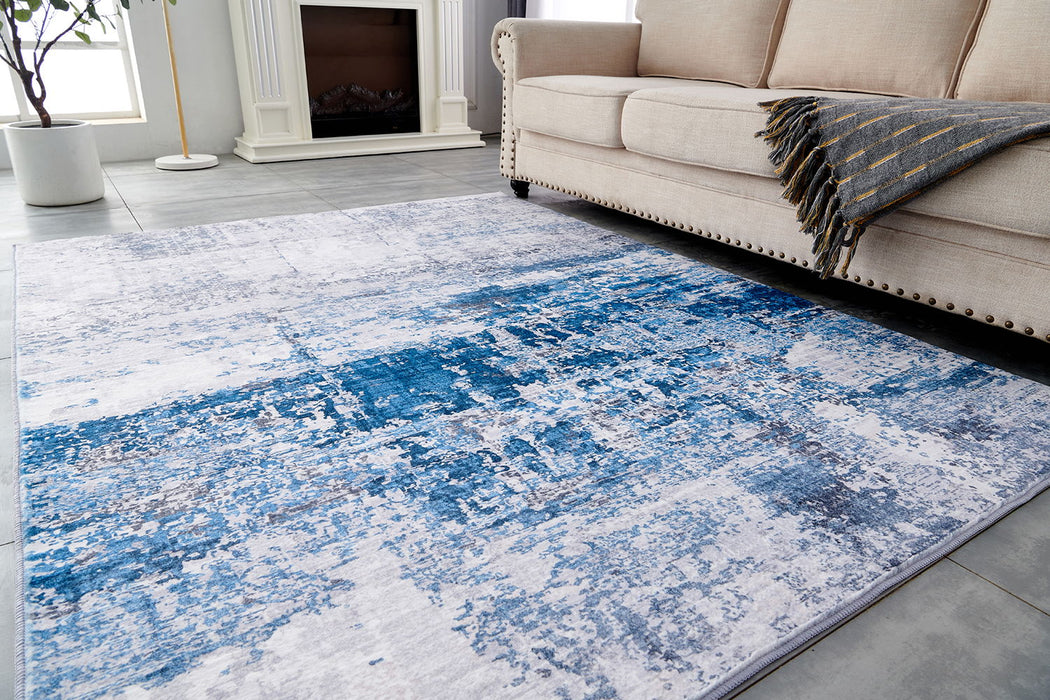 Zara Collection - Abstract Design Gray Turquoise Machine Washable Super Soft Area Rug