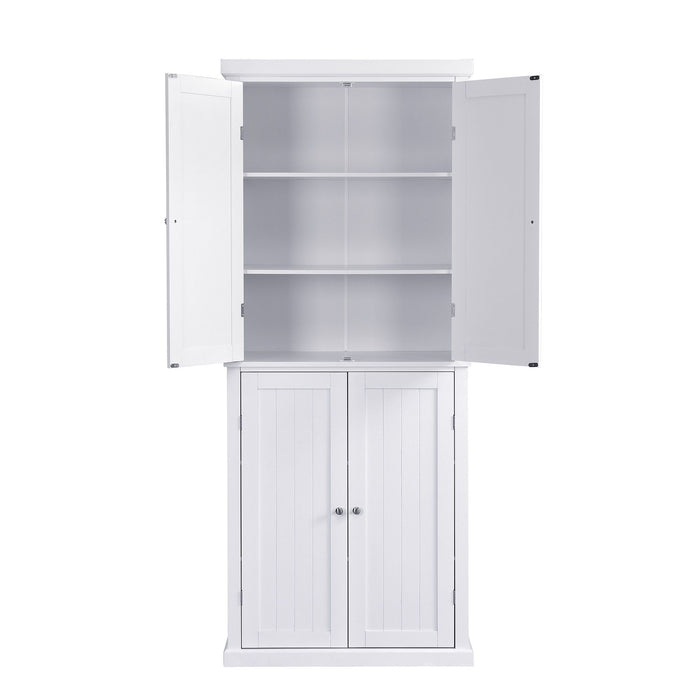 Topmax Freestanding Tall Kitchen Pantry, 72.4" Minimalist Kitchen Storage Cabinet Organizer With 4 Doors And Adjustable Shelves, White