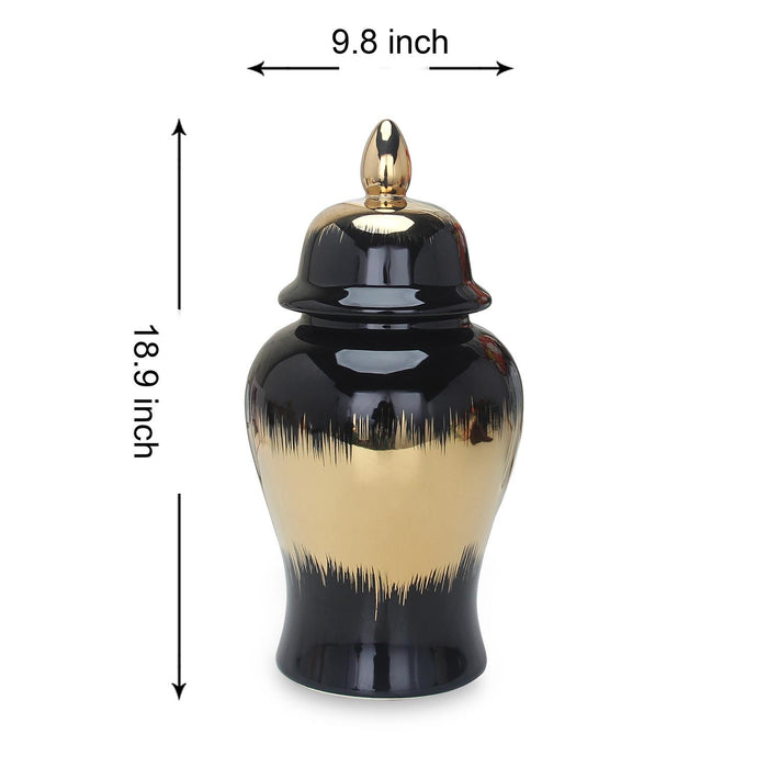 Regal Black Gilded Ginger Jar With Removable Lid