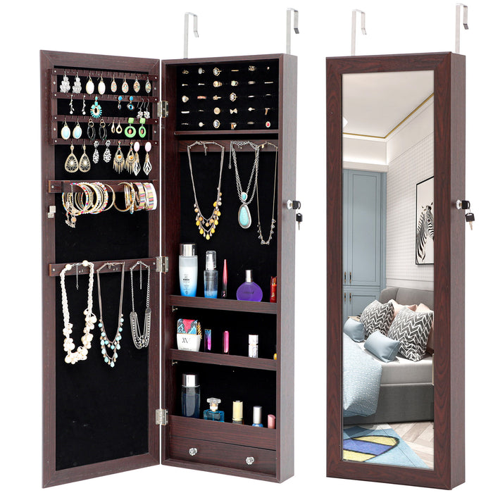 Fashion Simple Jewelry Storage Mirror Cabinet Can Be Hung On The Door Or Wall - Brown